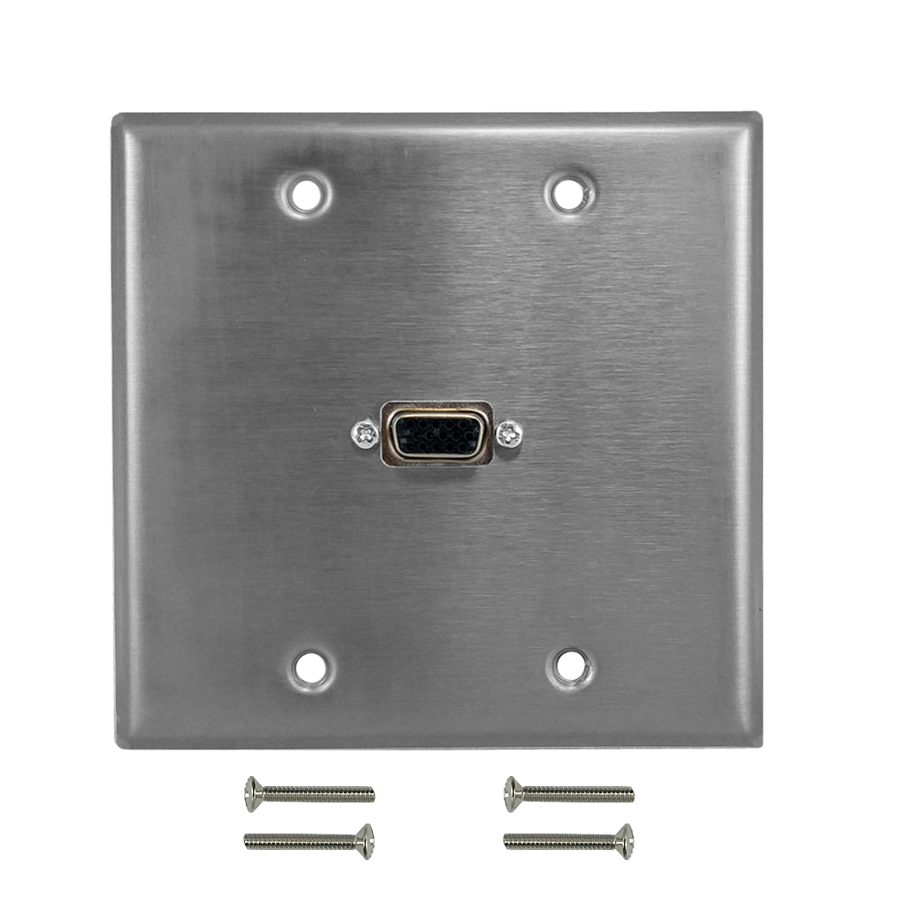 HF-WPK-SS-212: VGA Double Gang Wall Plate Kit - Stainless Steel