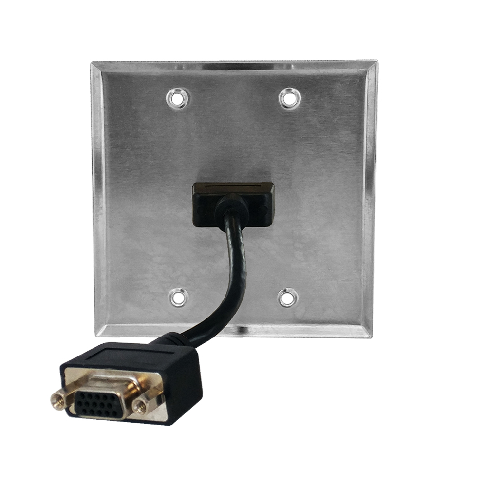 HF-WPK-SS-212: VGA Double Gang Wall Plate Kit - Stainless Steel - Click Image to Close