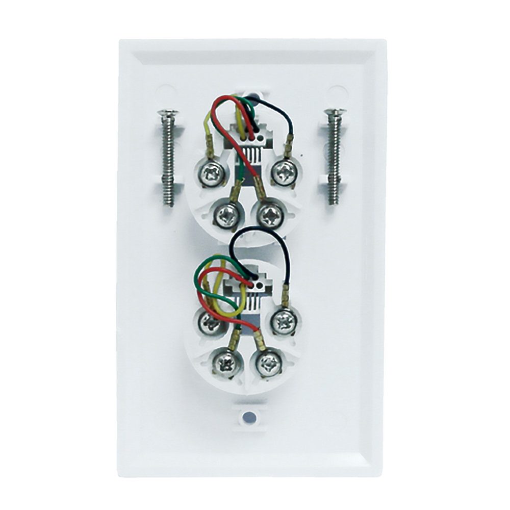 HF-WPK-T2-WH: Single gang decora style 2x telephone wall plate 6P4C - White