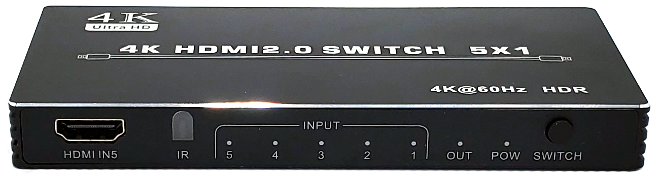 LU5014K60: 5 ports HDMI Switch 4K@60HZ, EDID, HDCP 2.2, YUV 4:4:4 with Remote - Click Image to Close
