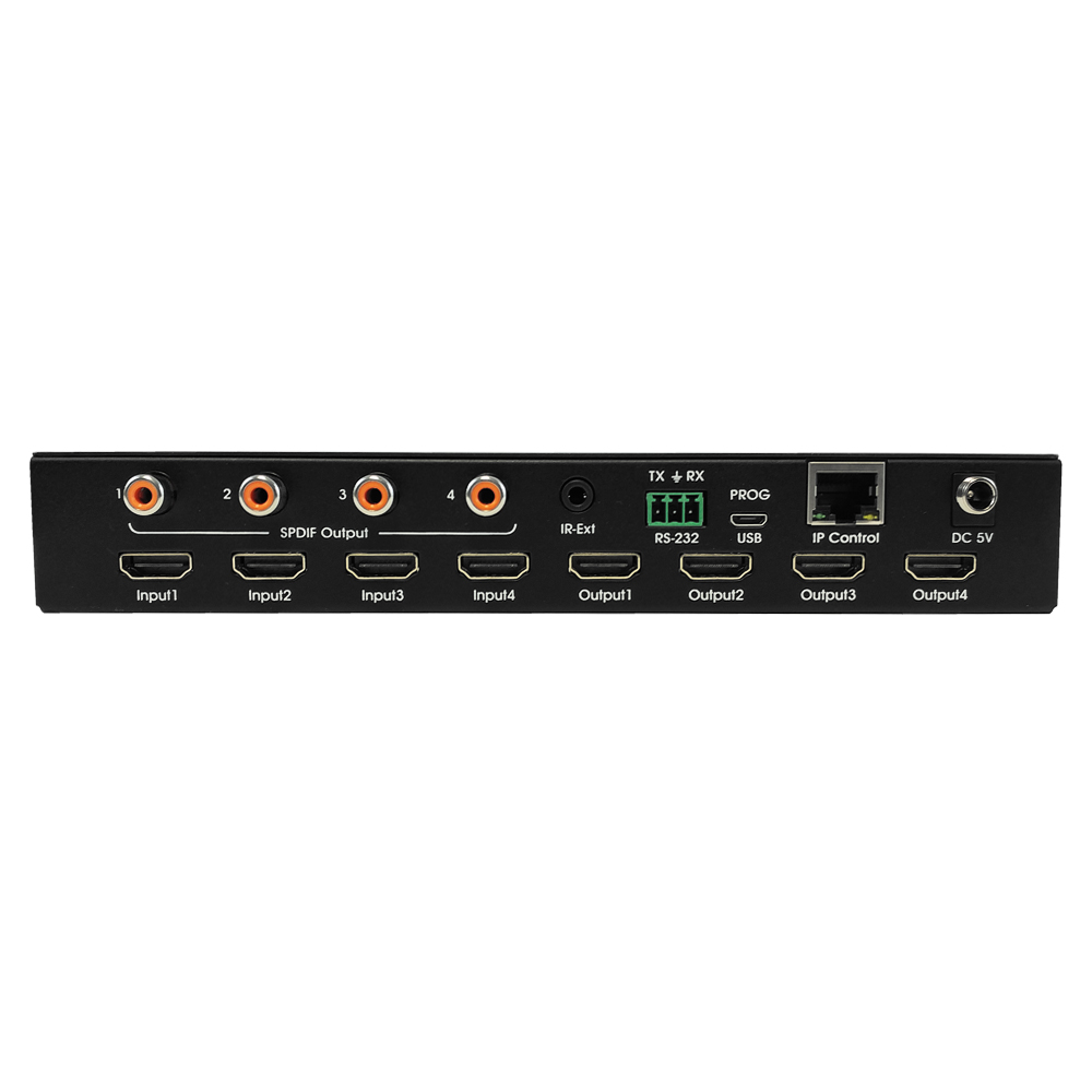 HSS0404-IR: 4x4 HDMI 4K Matrix - 4K*2K@60Hz - YUV 4:4:4 - 18Gbps - HDCP 2.2in/2.2out - IR control