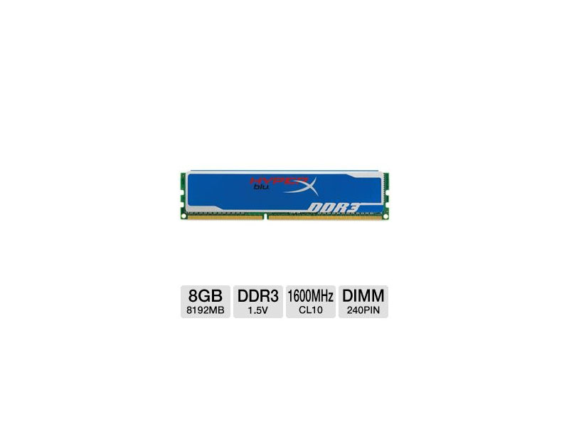KHX1600C10D3B1/8G: Kingston HyperX Blu KHX1600C10D3B1/8G 8GB Desktop Memory Module