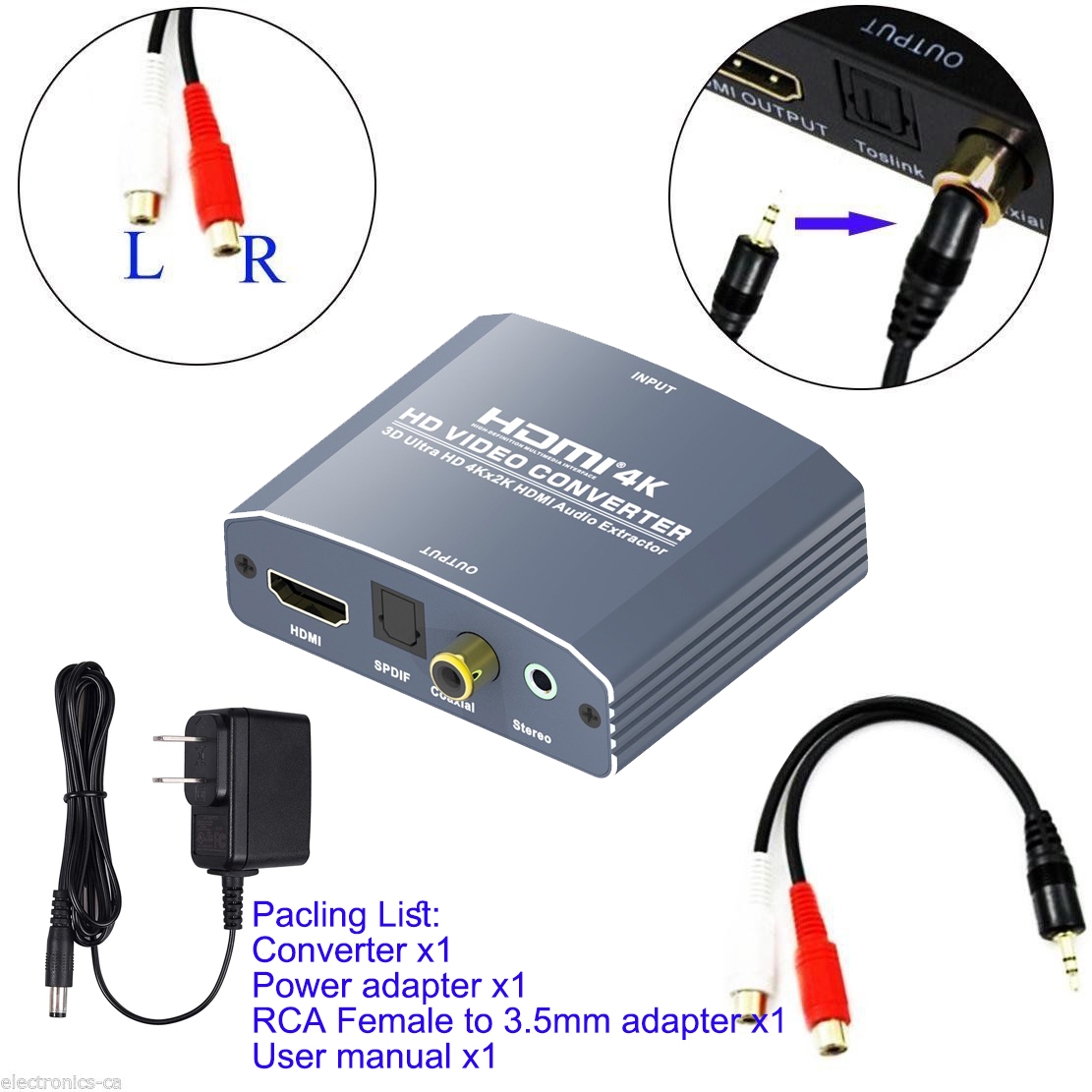 M618: 4K HDMI 1.4 extractor to HDMI Audio Converter Optical SPDIF Toslink Coaxial Analog 3.5 L/R