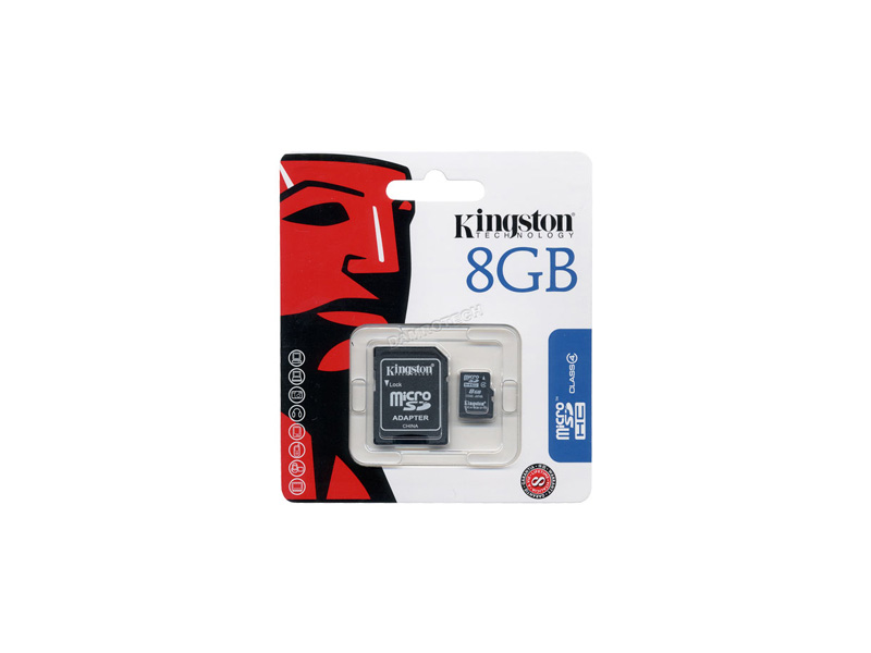 MicroSD-Kingston-C4-08G: Kingston SDC4/8GB Micro SDHC Class 4 Flash Card - 8GB