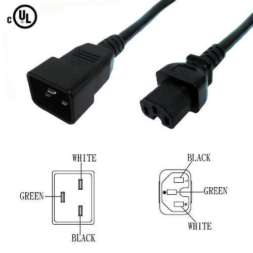 PC-C20C15: 2 to 10 foot IEC 60320 C20 to IEC 60320 C15 power cord - 14AWG