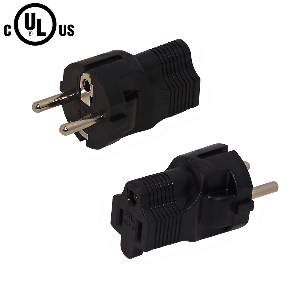 HF77M15RFA: CEE 7/7 (Euro) Male Plug to 1-15R Female Receptacle Power Cord Converter Adapter