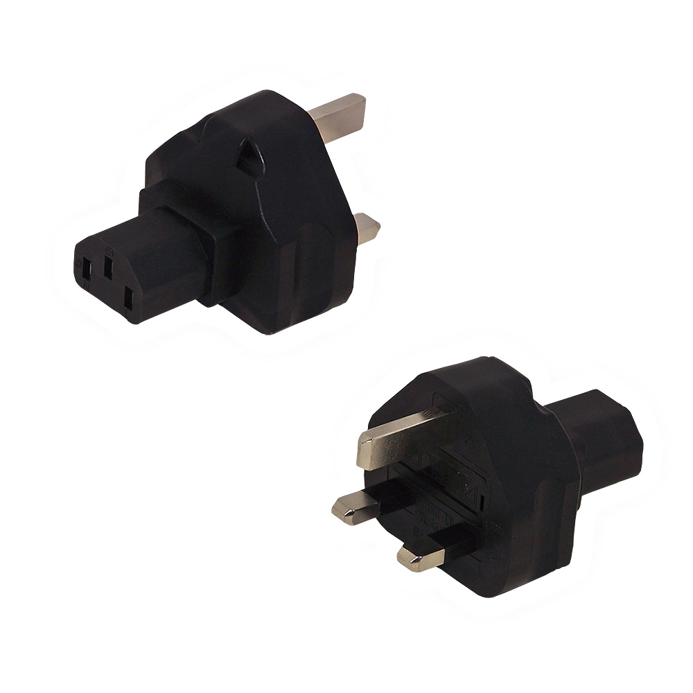 HFBS1363MC13FA: BS1363 (UK) Male to C13 Female Receptacle Power Cord Converter Adapter