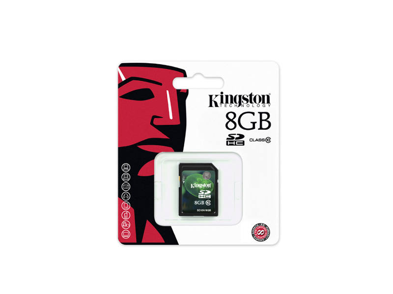 SD-Kingston-C10-08G: Kingston SD10V/8GB SDHC Flash Memory Card - 8GB, Class 10, 10MB/s Write Speed, Plug & Play