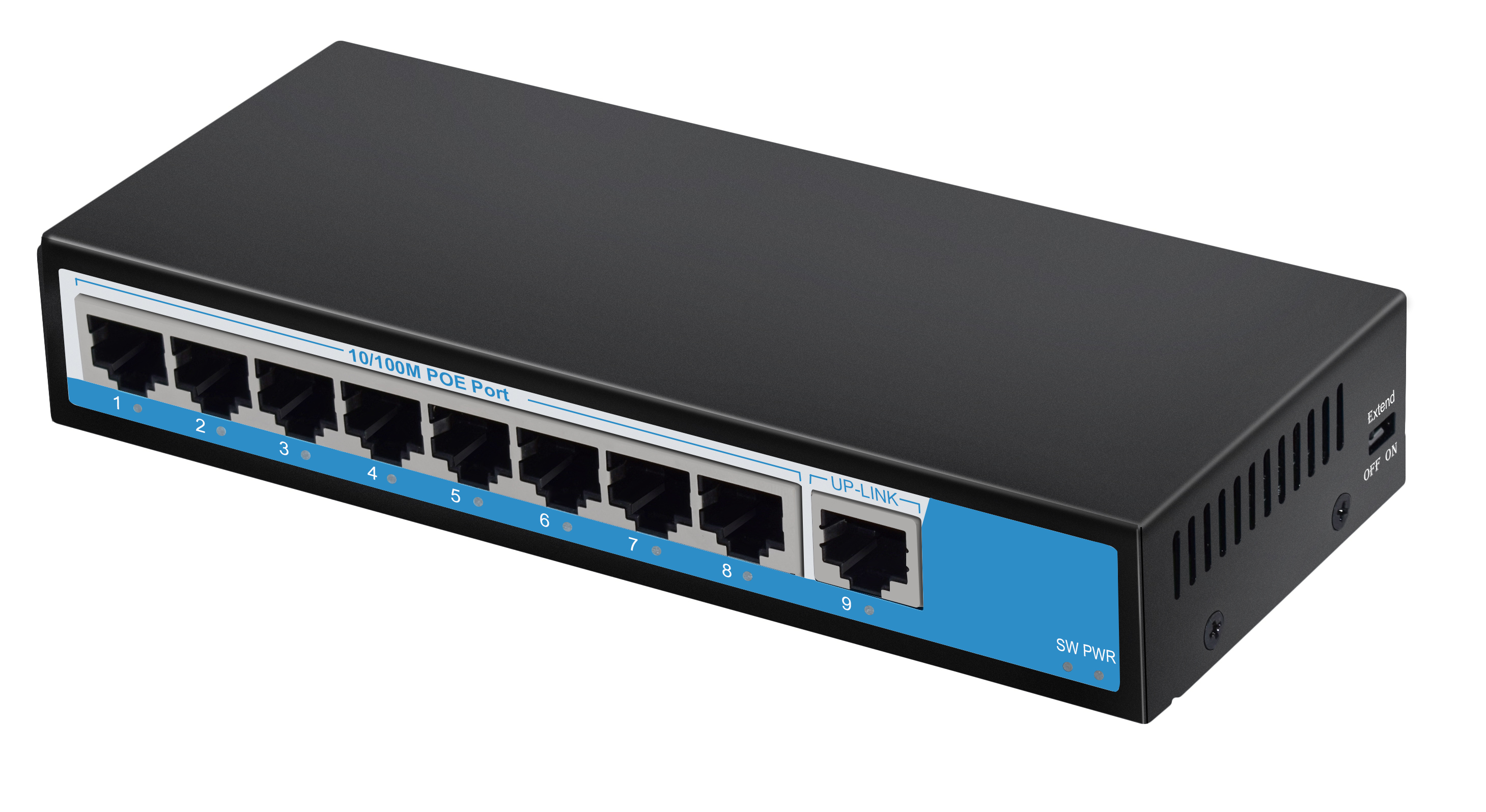 SF1109P: 9 Ports 10/100M ports with 8 PoE ports (port-1~port-8) External power supply adapter