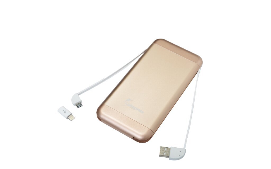 SPB-215: Swordfish Built in Charging Cable 15000mAh Portable Charger External Battery Pack, iPhone, Samsung, Andriod, Smart Phones and Tablets, Gold