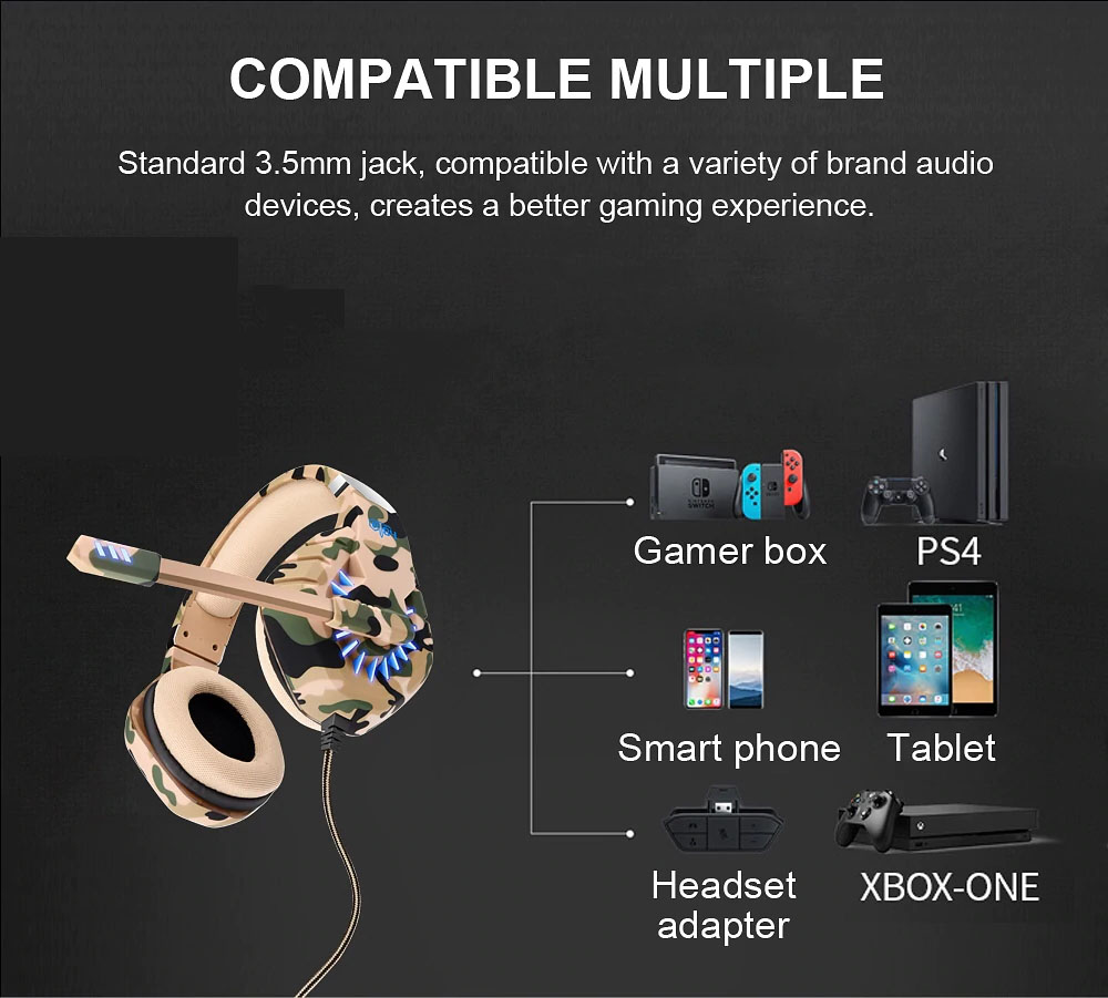 Ovleng GT84: 3.5mm Wired Esports Gaming Headset With Mic LED Stereo 7.1 Virtual Surrounded HIFI Headphone For PS4 PC Laptop